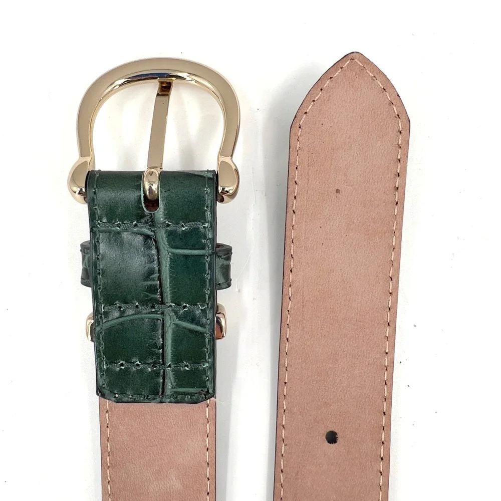 & Other Stories Womens M Belt Forest Green Croc Embossed Leather Italy Old Money